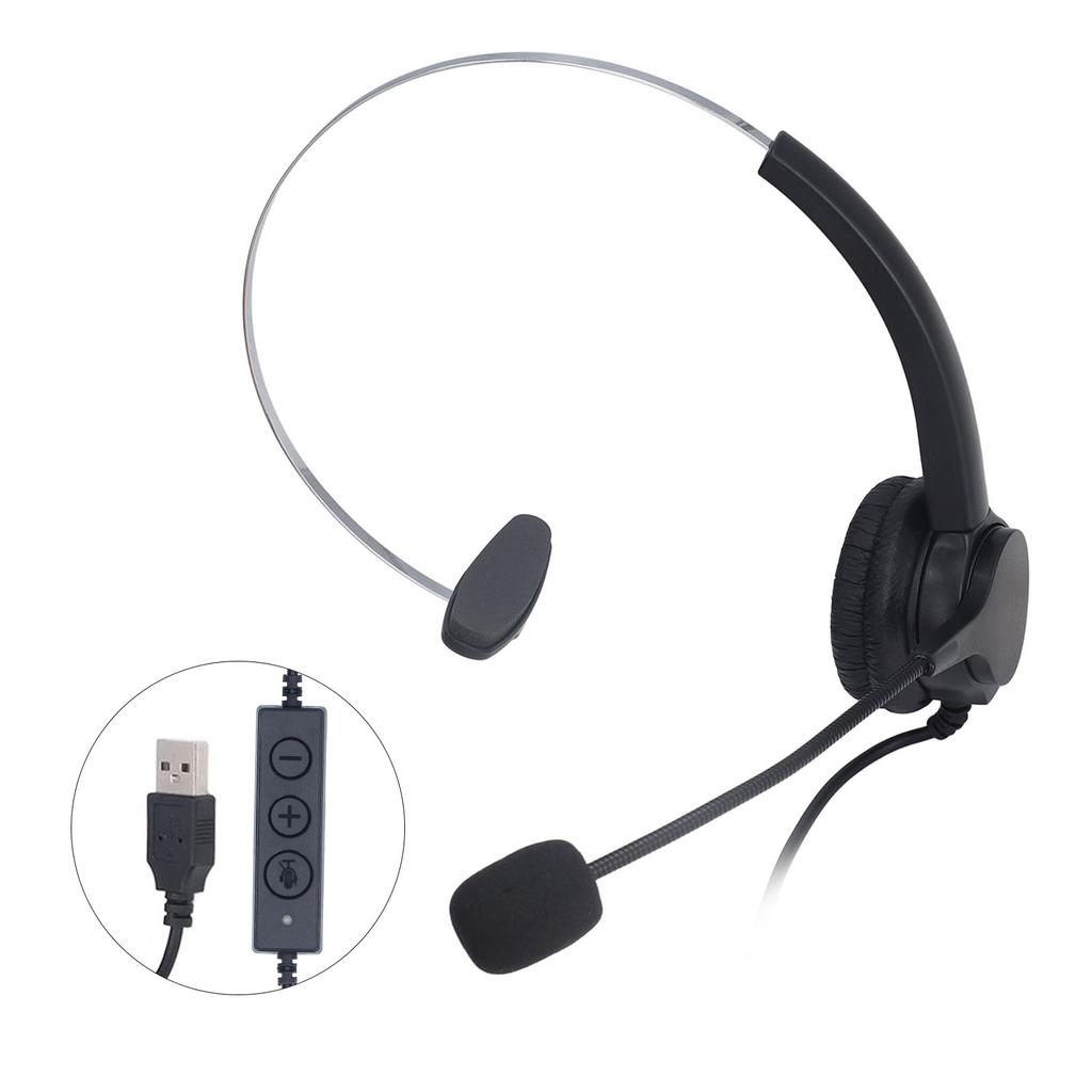 USB-гарнитура с шумоподавлением, регулируемой громкостью, оголовьем, одно ухо, проводные компьютерные наушники с
