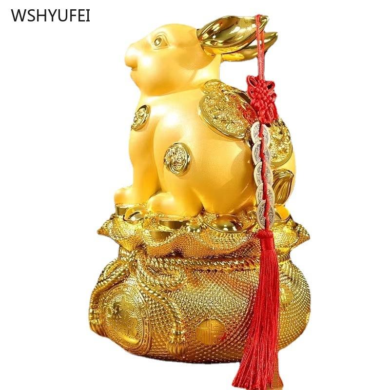 Sha Jin Rabbit Ornament Zodiac Rabbit Saves Money Decoration of living room, wine cabinet, office Resin Craft Gifts