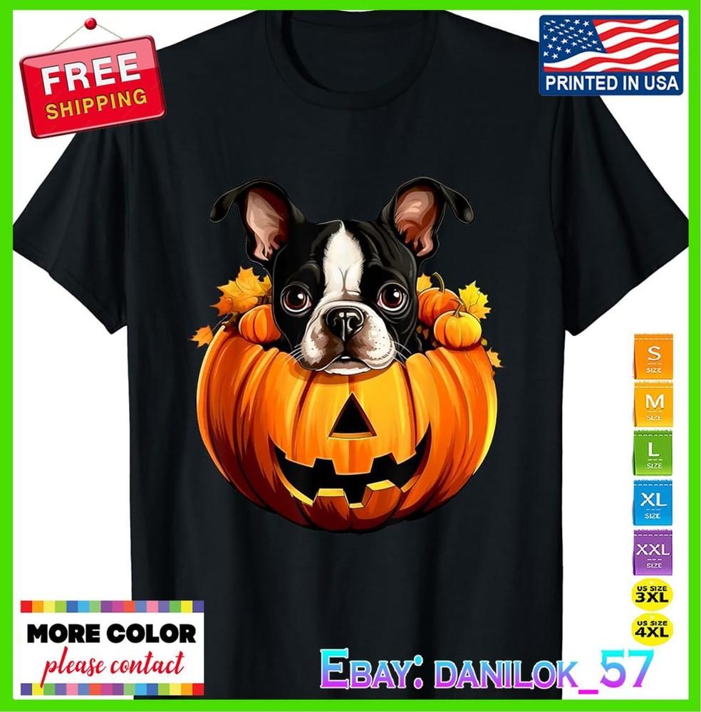 Boston Terrier Dog Halloween Pumpkin Autumn Fall Season UNISEX T-Shirt Unisex T-Shirt