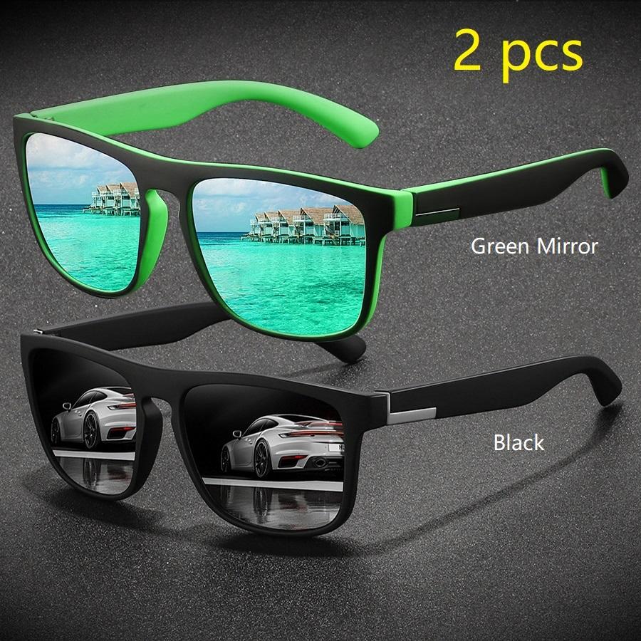 2 предмета модные винтажные квадратные спортивные солнцезащитные очки для мужчин и женщин для вождения и рыбалки брендовые дизайнерские солнцезащитные очки ретро мужские очки UV400