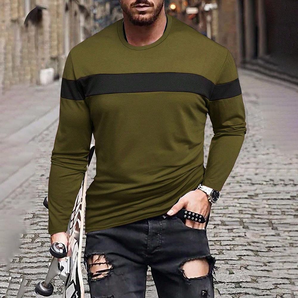 Модная осенняя мужская футболка с длинным рукавом, полосатая футболка с круглым вырезом и принтом, одежда 2024 года, модная уличная мужская спортивная футболка