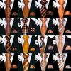 Mens Orange Striped/Paisley/Floral Ties and Pocket Square Cufflinks Set Formal Casual