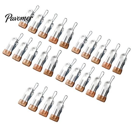 Rust Resistant Utility Clips for Outdoor Laundry 24PCS Stainless Steel Clothes Pegs, with Non-Slip Rubber Coating, Heavy Non Marking Fabric