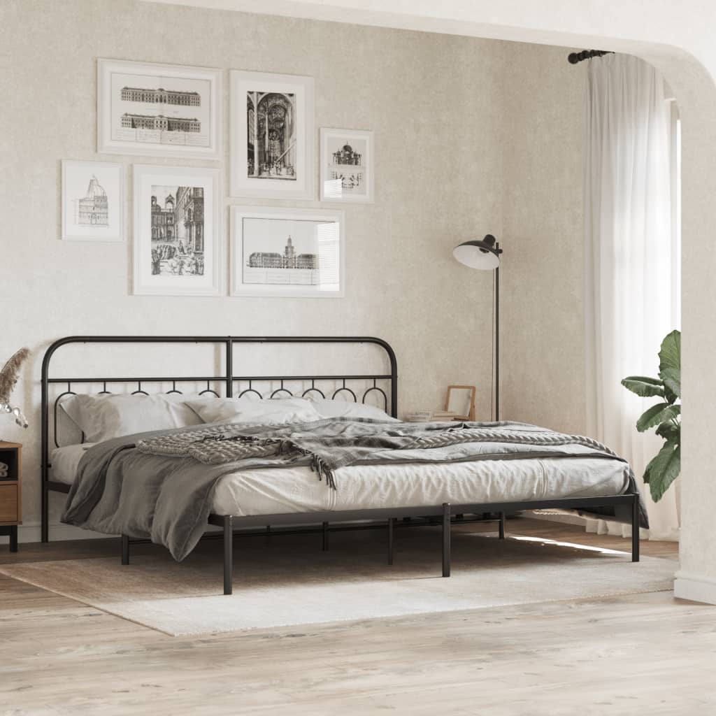 Metal Bed Frame with Headboard Black 200 x 200 cm