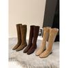 Thick Heel Vintage Suede Long Boots Women's Shoes Year Skinny Boots Medium Knight Boots