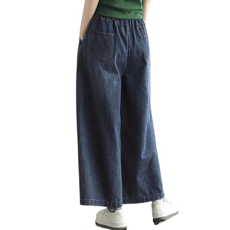 Женские джинсы с широкими штанинами и эластичным поясом. Осенние джинсы. Женские свободные прямые брюки с высокой талией.