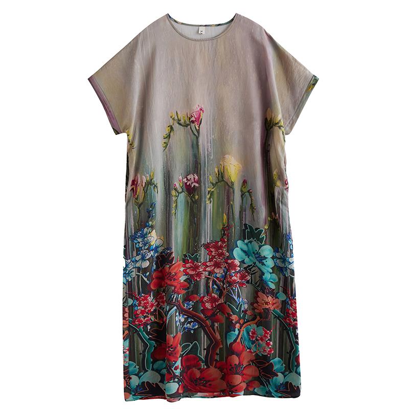 Dimanaf 2025 Summer Women Plus Size Loose Dress Beach Vintage Basic Casual Long Dress Floral Holiday Dress