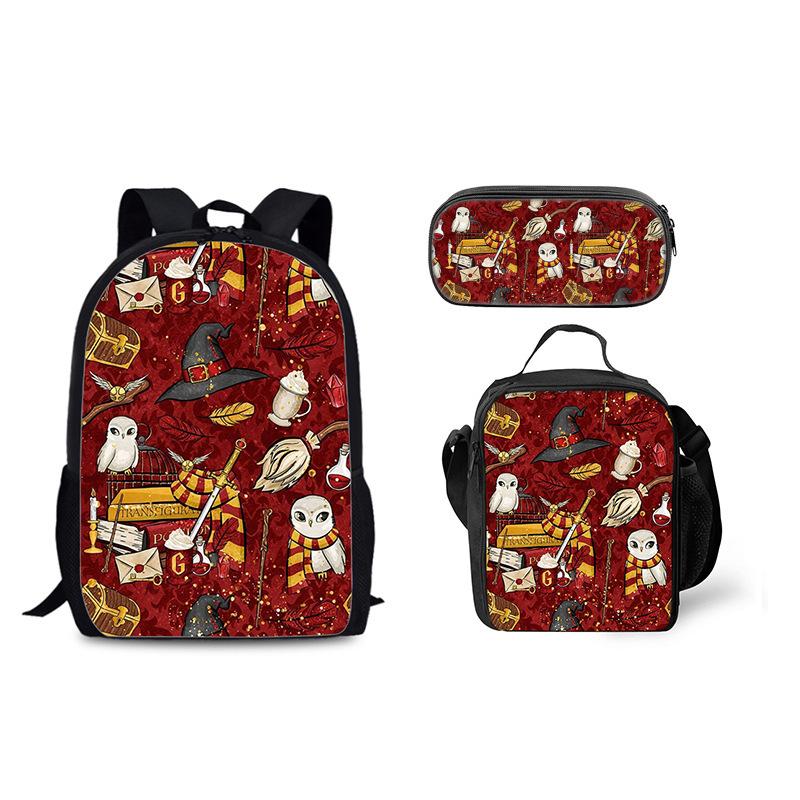 Harry Potter Hogwarts Backpack Trio - Printed School Bag Lunch Bag Pencil Case, Large Capacity Multi-Functional Student Gift