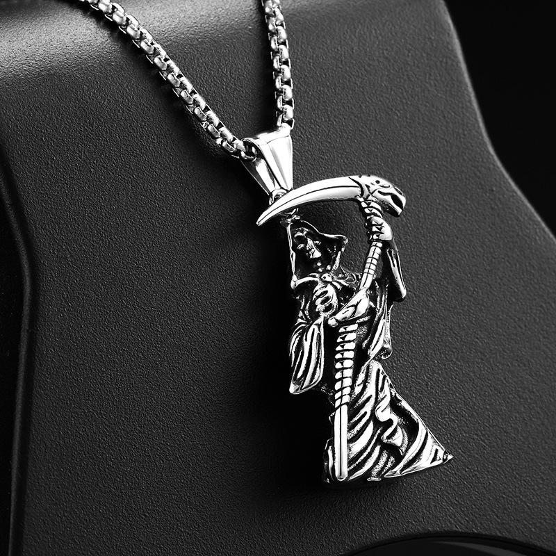 Мужское титановое стальное ожерелье-подвеска с черепом и косой - Европейский и американский стиль