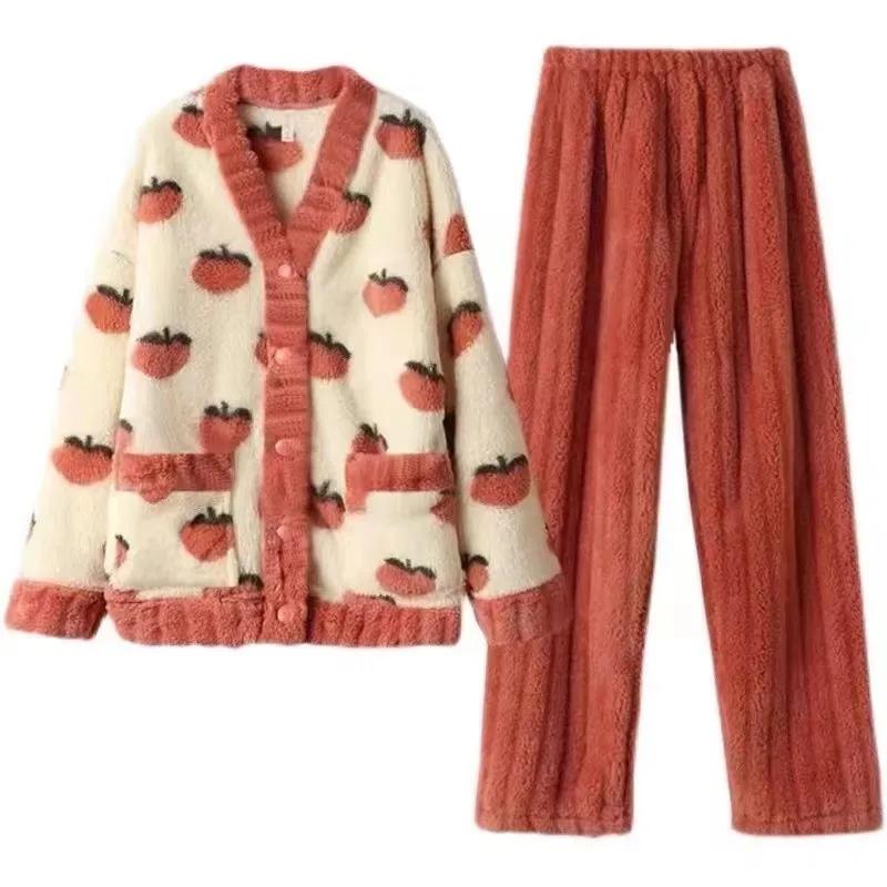 Suits Homewear Autumn Winter Kawaii Cartoon Pajama Sets Women Pyjamas Warm Flannel Loung Sleepwear Girl Pijama Mujer Night