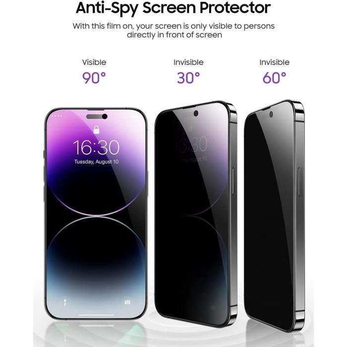Защитная пленка анти-шпион для iPhone 14 Pro - E.F.CONNECTION - Набор из 2 штук - Твердость 9H - 0.30 мм - Черный