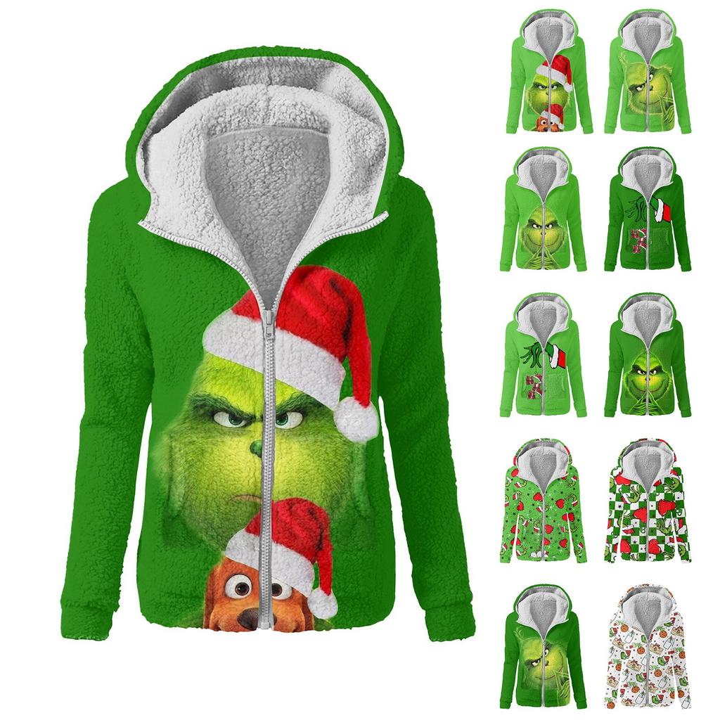 Женская зимняя повседневная модная плюшевая куртка-свитер на молнии с капюшоном и принтом