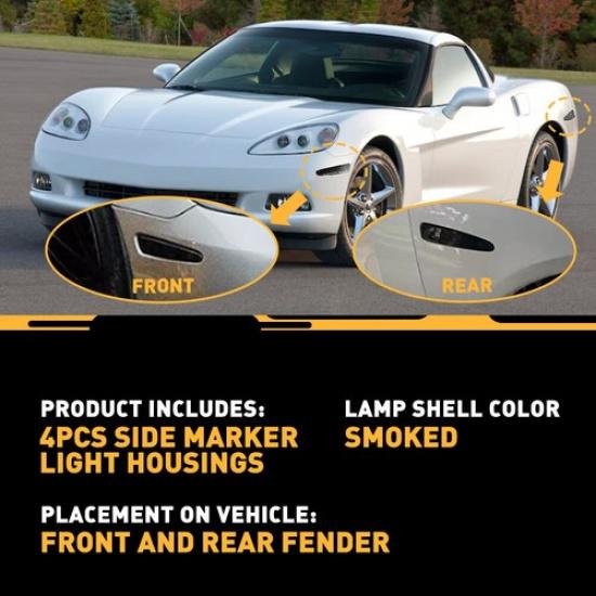 Для 2005-2013 Chevrolet Corvette C6 Задымленные и передние задние боковые габаритные огни 4 шт.