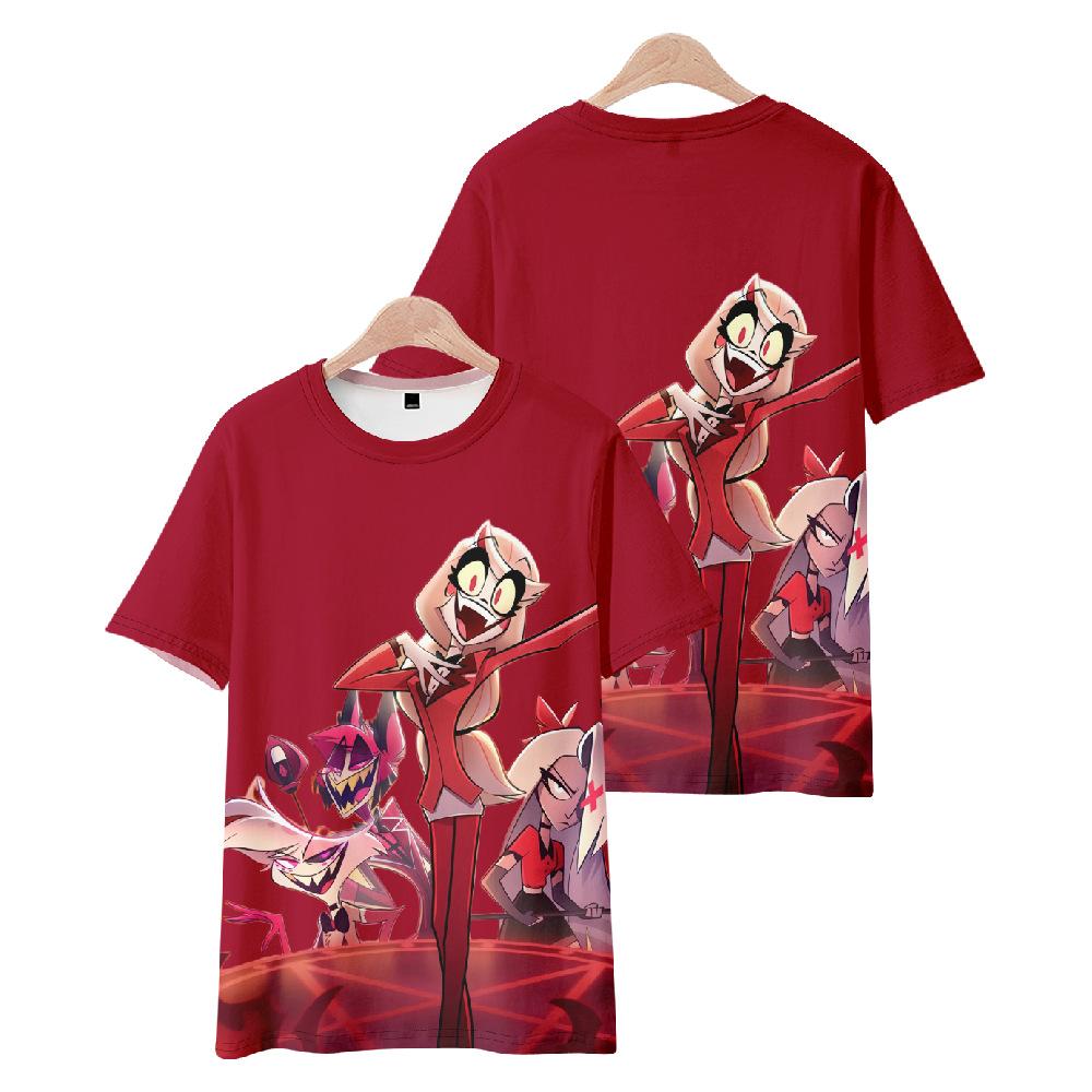 10 цветов Hazbin Hotel аниме женские мужские футболки с мультяшным принтом и круглым вырезом, большие размеры с короткими рукавами, модная мужская одежда, уличная одежда