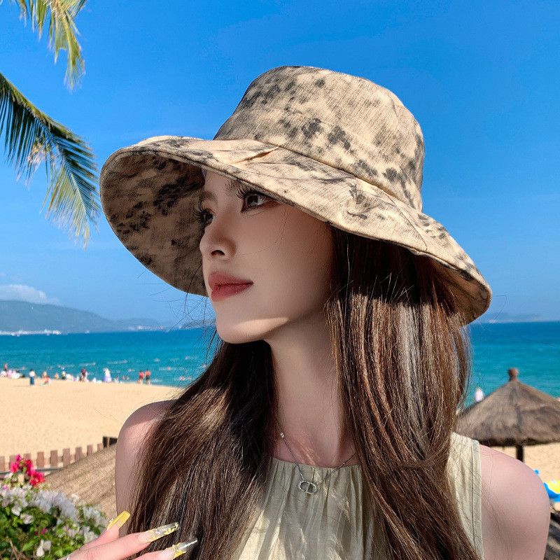 Big Brim Summer New Sunscreen Sun Hat Outdoor Travel Alpine Cap Female K-style Fashion Tie-Dyed Bucket Hat