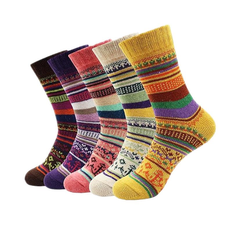 Five pairs of ladies Christmas winter soft warm knitted wool socks color-B