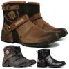 Men's Motorcycle Boots Dress Casual Comfort Western Boot Zapatos Men Shoes Ankle Vintage Metal Buckle Side Zip Cowboy Boots