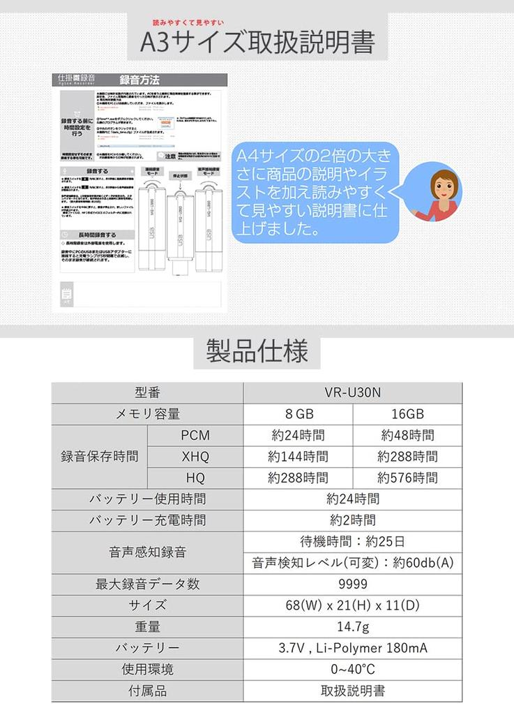 Beset Voice Recorder USB Type Equipped with Voice Detection Function Large Capacity 16GB PCM Recording Support Date and Time Recording VR-U30N-16GB