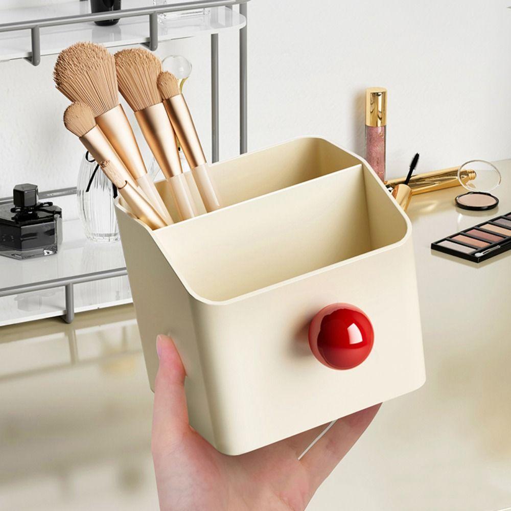Creative Makeup Brush Holder Cream Style Cute Pen Holder Large Capacity Portable Makeup Brush Storage Bucket School Supplies