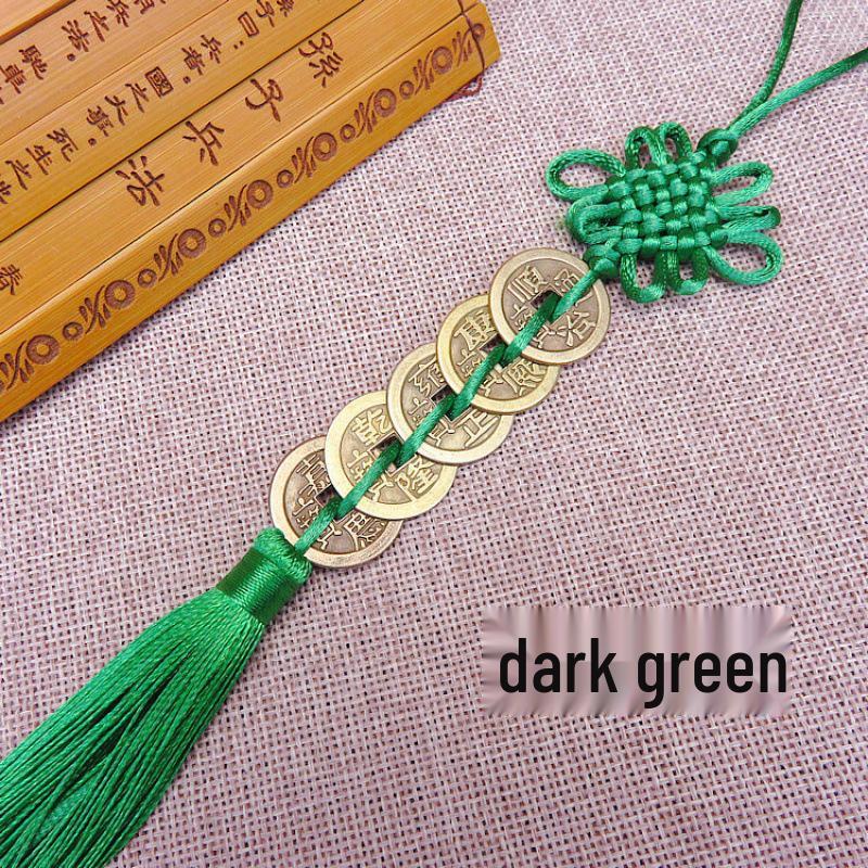 Five Emperors Alloy Copper Coins Car Pendant: Antique Chinese Knot Rearview Mirror Ornament