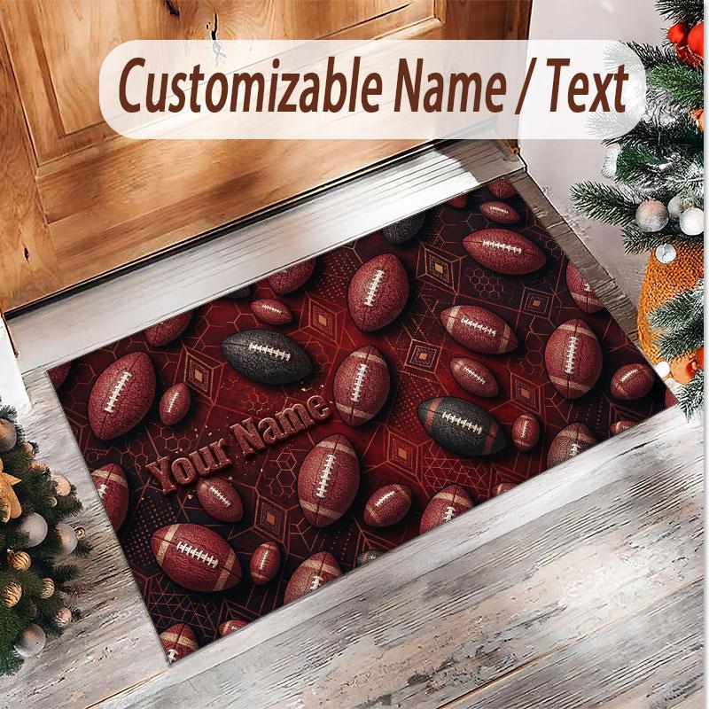 American Football Theme Soft Crystal Velvet Rug Custom Name & Text Print Non Slip Floor Rug for Bedroom Living Room