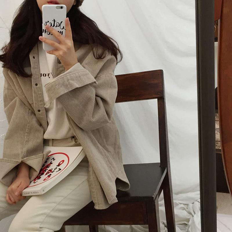 Новые вельветовые куртки Harajuku, женские зимние осенние пальто, пальто больших размеров, женские большие топы, милые куртки, однотонная одежда