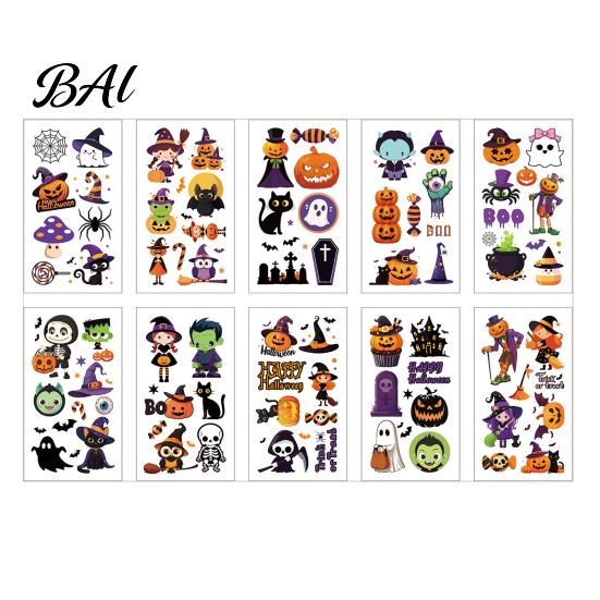 Quick Transfer Skin Art 10 Sheets Halloween Temporary Tattoos for Kids, Fake Tattoo Body Stickers, Waterproof Water Based Glue Face Makeup Supplies