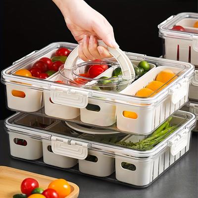 Современный пластиковый поднос для закусок с крышкой и ручками - Портативный контейнер для хранения еды на 2/4 отделения с прозрачной крышкой для путешествий