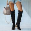 Women Suede Knee High Boots Ladies Solid Pointed Toe Tall Boots Retro Roman High Heels Shoes 2025 Female Autumn Winter Long Boot