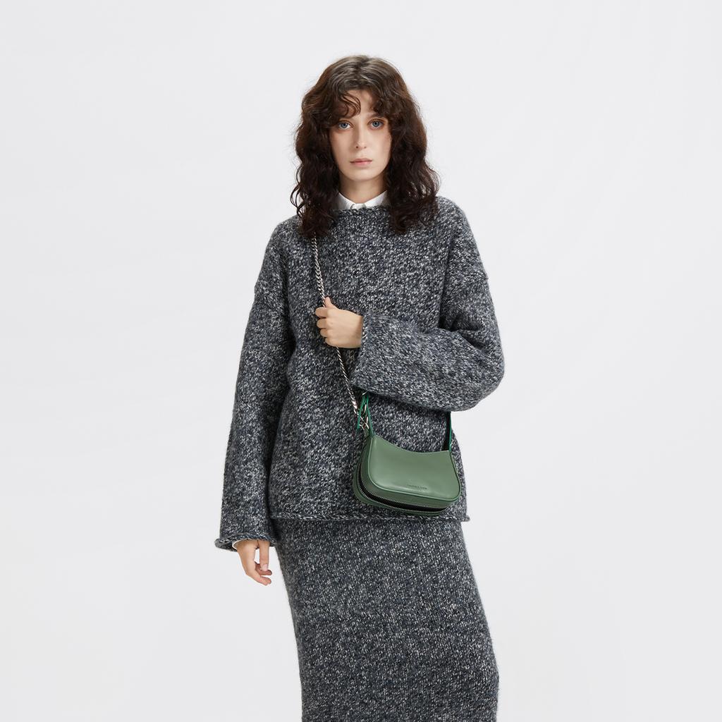 Charles & Keith Minimalist Commuter Versatile Small CK Bag Women Shoulder Bag Noir Dark-Brown Green CK2-40840545