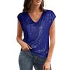 V-neck Sequined Short-sleeved Women's Shiny Vest Party Shirt