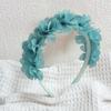 Soft Yarn Headband with Gauze Flowers Faux Pearls Decor Romantic Style Elastic Crown Hairband Parties Weddings Daily Wear