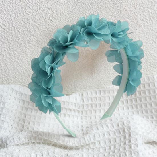 Soft Yarn Headband with Gauze Flowers Faux Pearls Decor Romantic Style Elastic Crown Hairband Parties Weddings Daily Wear