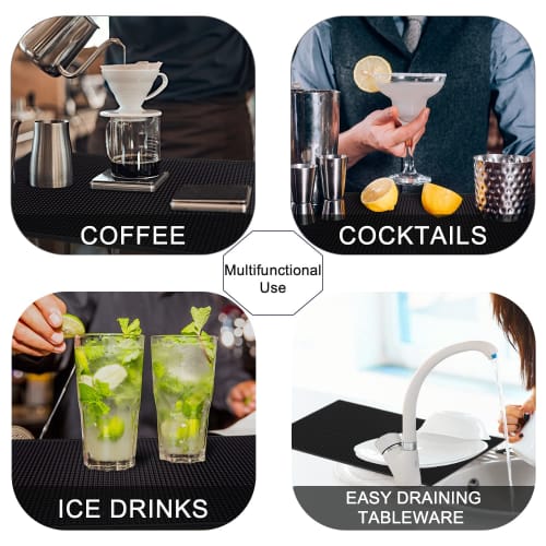 excovip Bar Mat, Stylish, Draining, Kitchen, Soft, Durable, Scratch-Resistant, Washable, Non-Slip, PVC, 60x15 cm, Black, 9016