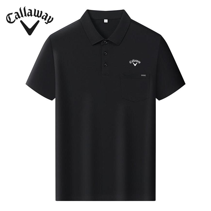 Callaway 2025 Летняя вышитая рубашка-поло для гольфа, бизнеса, отдыха, спорта, стиля, жидкого аммиака, бисера из хлопка с улучшенным блеском