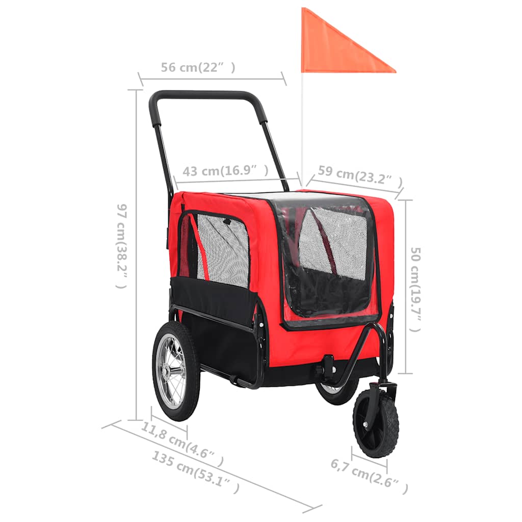 2 in 1 Dog Bicycle Trailer and Stroller Red and Black