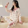 2024 Women's Cartoon Long Sleeve Cotton Pajama Set: Thin, Wearable Outdoors, Perfect for Autumn/Winter/Spring