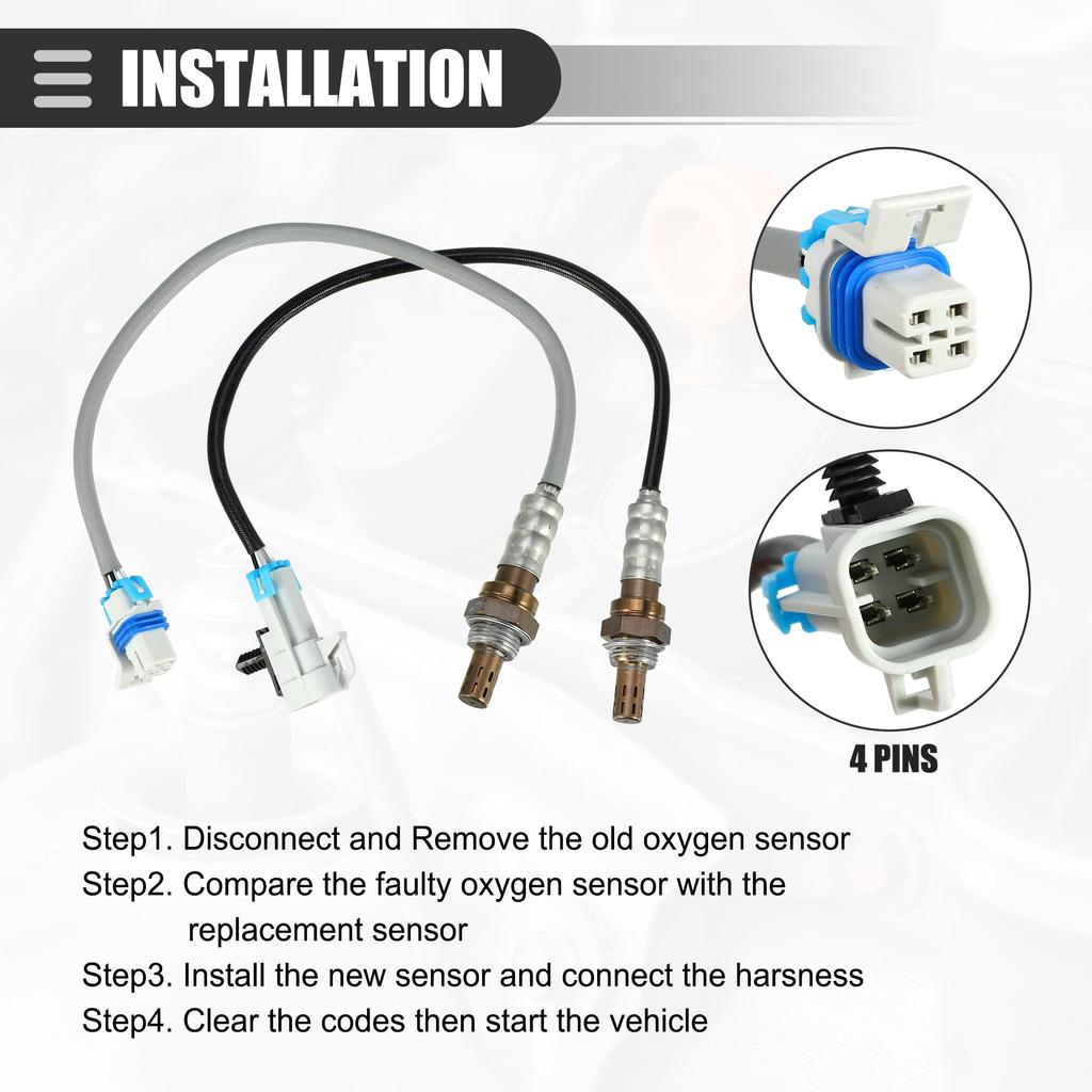 Motoforti Oxygen Sensor, O2 Oxygen Sensor, Cadillac Compatible Escalade 2008-2014, Metal, No.12609457/12573167, Black Gray Silver Tone, Set of 4