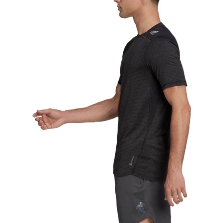 adidas Футболка с круглым вырезом и коротким рукавом, мужские топы, черная, HE5441