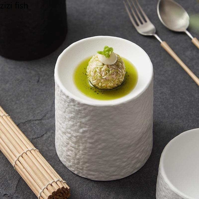 Однотонная керамическая цилиндрическая тарелка с каменным узором, креативная десертная тарелка, тарелка для суши, посуда для молекулярной кулинарии в отеле