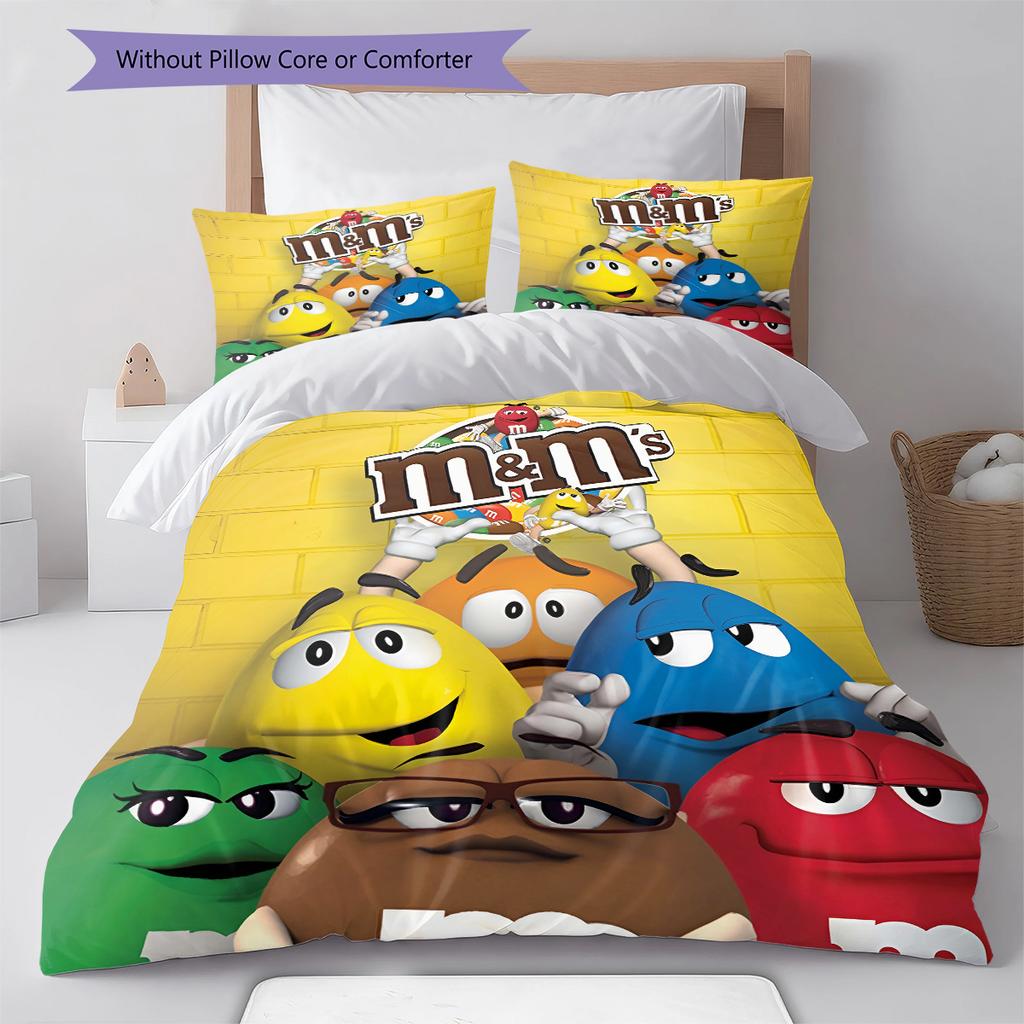 Постельное белье с узором M&M's, Комплект с одеялом, Пододеяльник, Наволочка, Домашний подарок на день рождения (1 пододеяльник + 2 наволочки, без наполнителя)