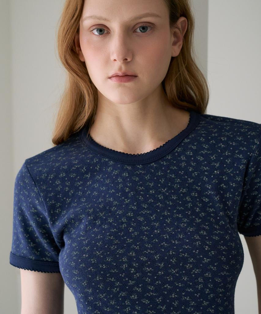 DEHEVE Flower Lace T-Shirt [Navy]
