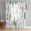 Cartoon Merry Christmas Tree Bells Village Snowing Tulle Sheer Voile Window Curtains Blinds for Living Room Bedroom Home Decor