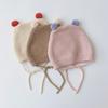Solid Color Lacing Baby Cap Soft Knit Warm Newborn Infant Hat Autumn Winter Girls Boys Toddler Cute Hairball Hats Beanie