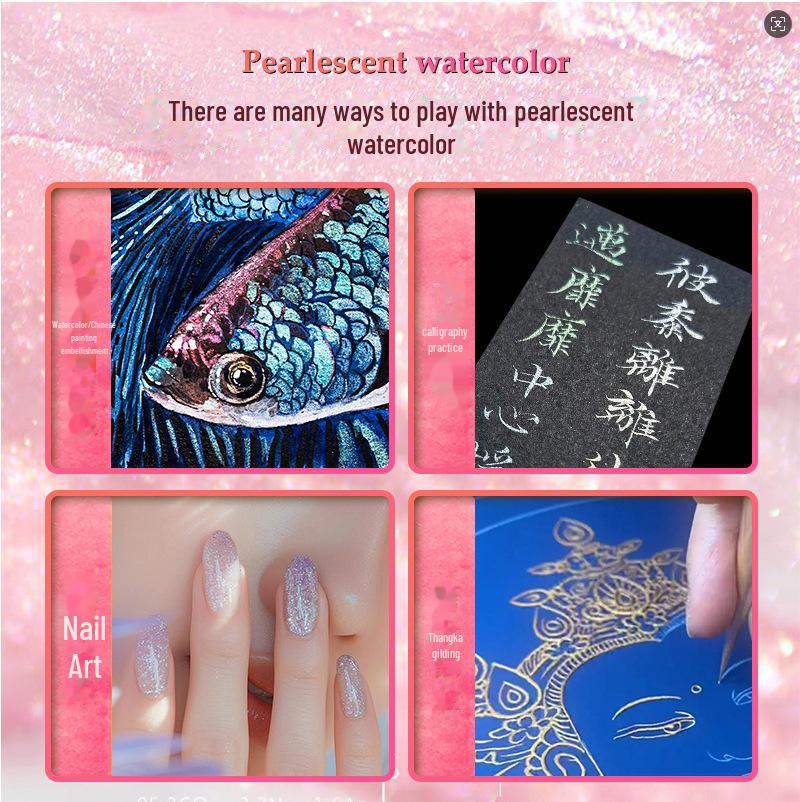 Rubens Pearlescent Watercolor Set - 12 or 24 Solid Pigment Colors for Art and Nail Designs