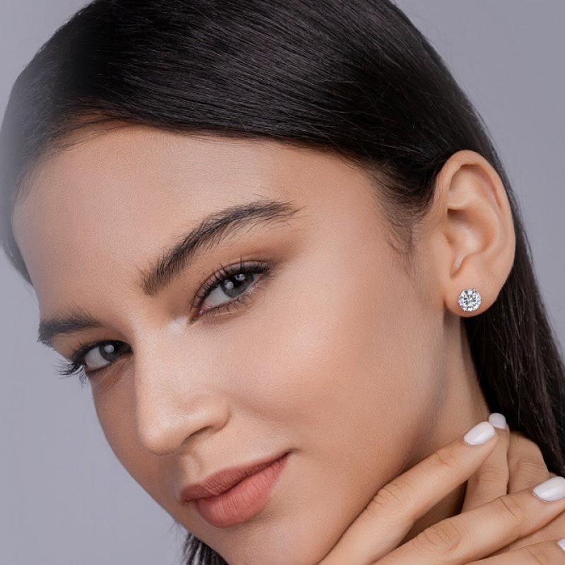Minimalist Luxury Moissanite Stud Earrings Women Six-Prong Setting Sterling Wedding Fashion Jewelry