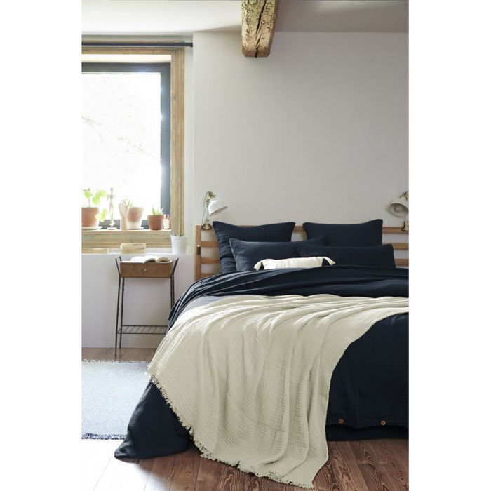 Plaid à franges "Gaïa" toutes dimensions "Gaze de Coton" - Gaïa Vert d'Eau - 180 x 220 cm