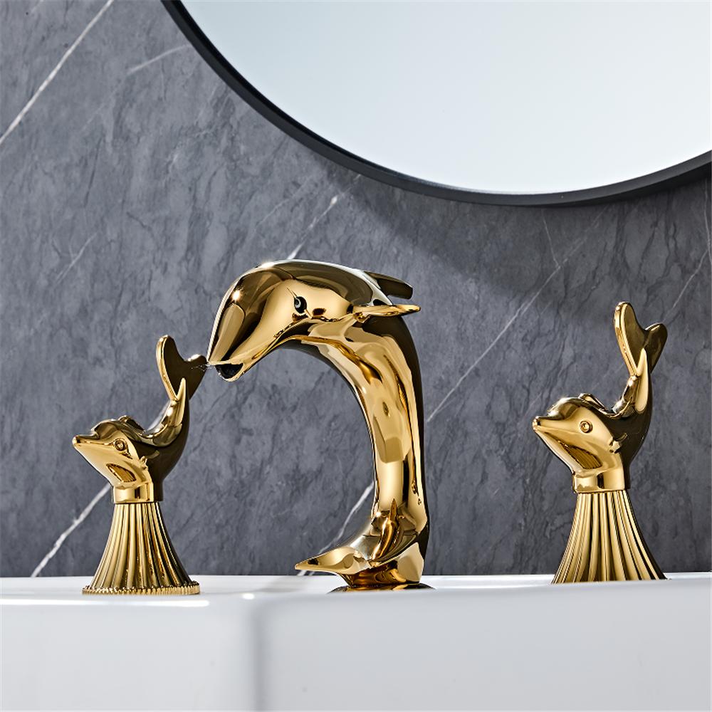 Tuqiu Dolphin Bathroom faucet widespread Gold Basin faucet Lavotory Tap luxury Basin Mixer Hot And Cold shower room sink Faucet