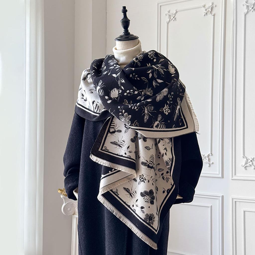New Bee And Floral Leaf Design Winter Imitation Cashmere Jacquard Scarves High Quality Women Thick Shawl Ladies Wool Pashmina Sc