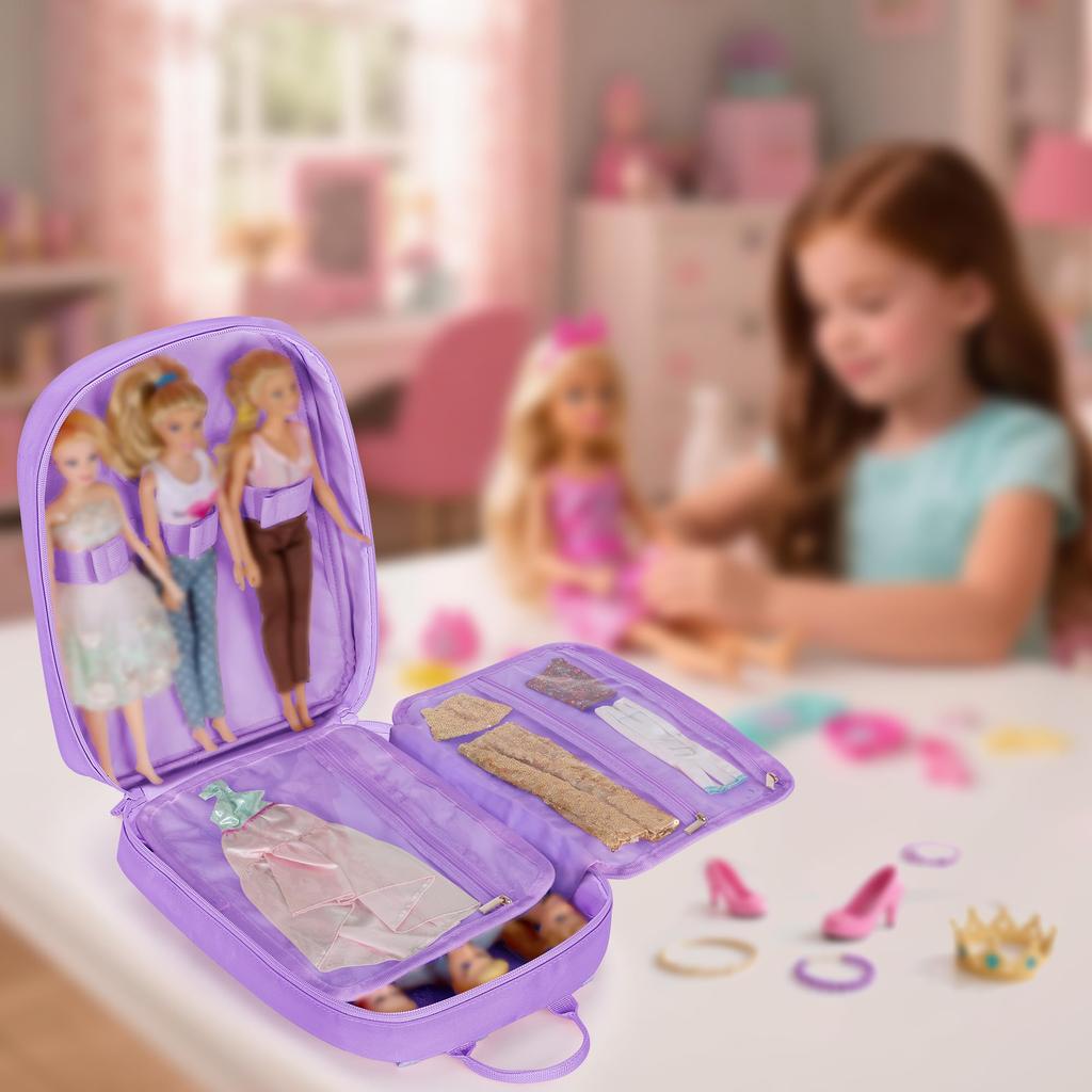 LoDrid Barbie Storage Bag, Perfect for 12-inch Barbie Dolls, Doll Storage Bag, Doll Backpack, Easy To Carry (Purple)